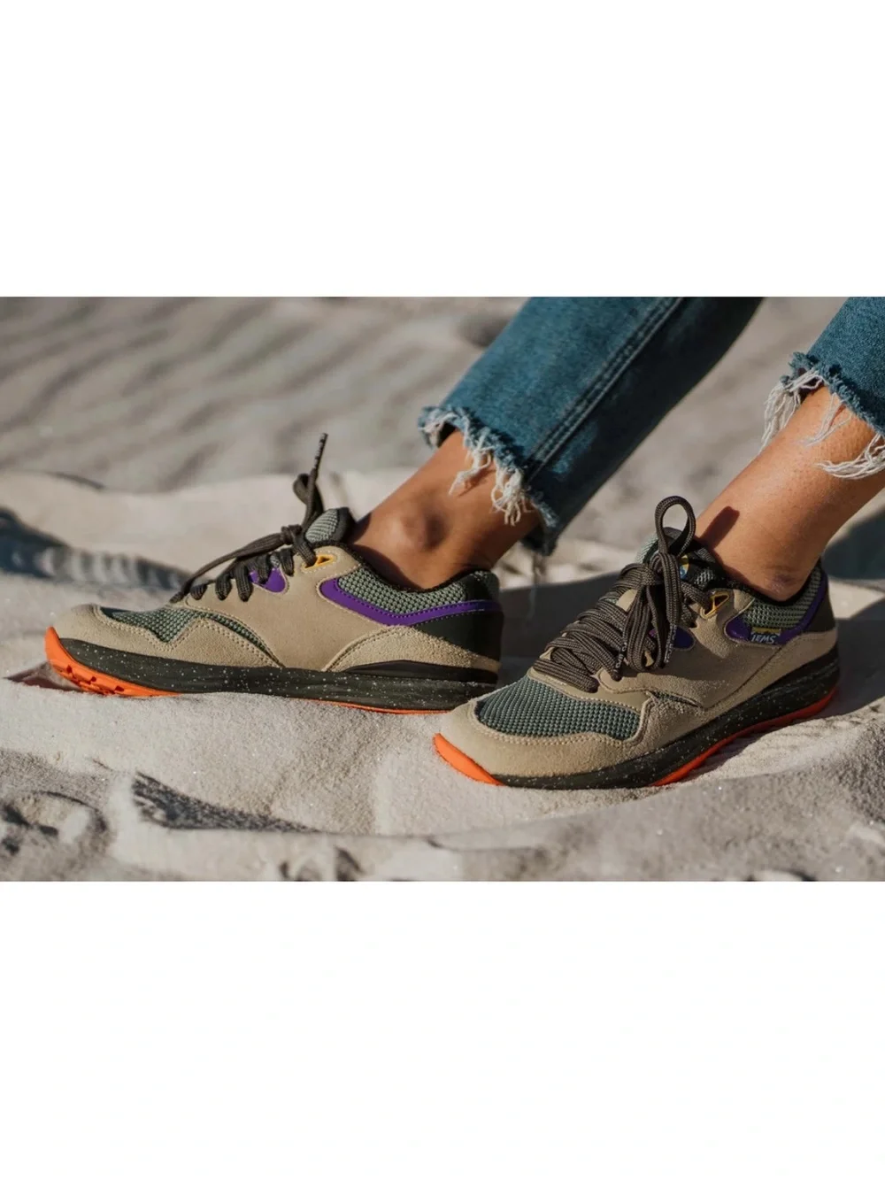 LEMS Women’s Trail Runner in Beige, Green & Orange